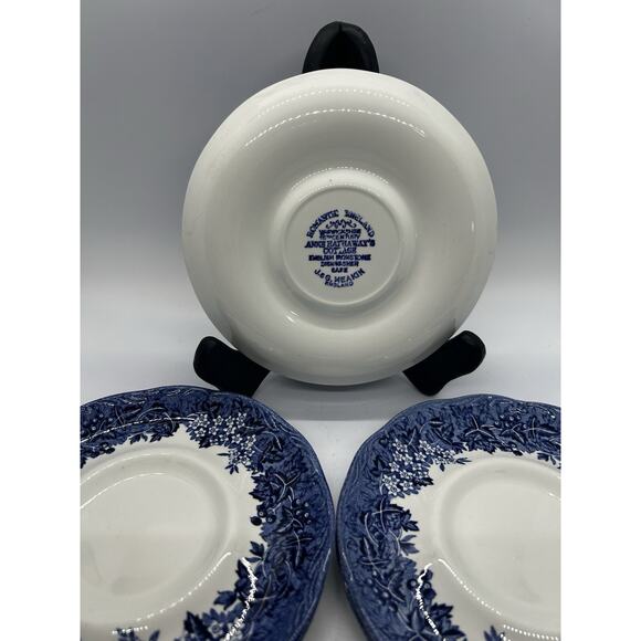 VTG Romantic England Anne Hathaway's Cottage Saucer J&G Meakin Blue Set Of 5 - Picture 2 of 4